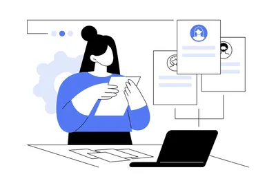 manager looking at employee profiles