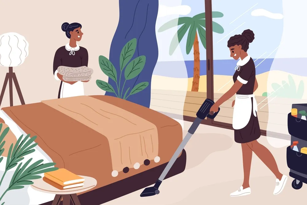 housekeepers cleaning resort room