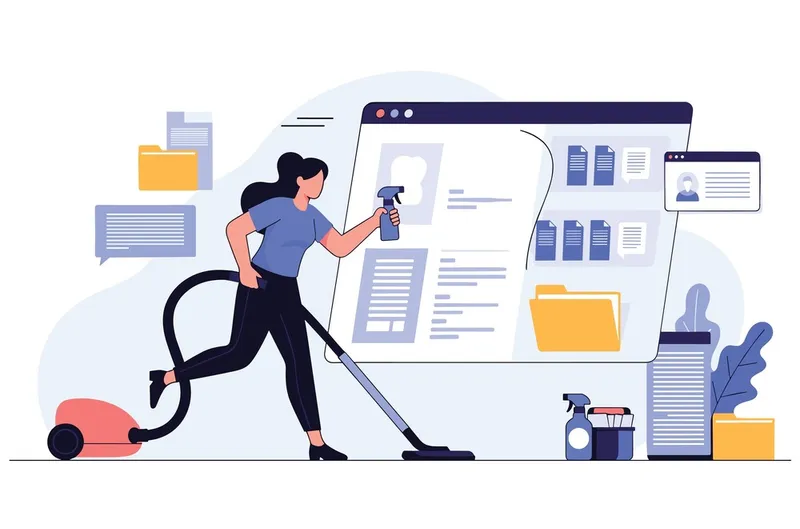 woman with vacuum and spray bottle next to scheduling and management software