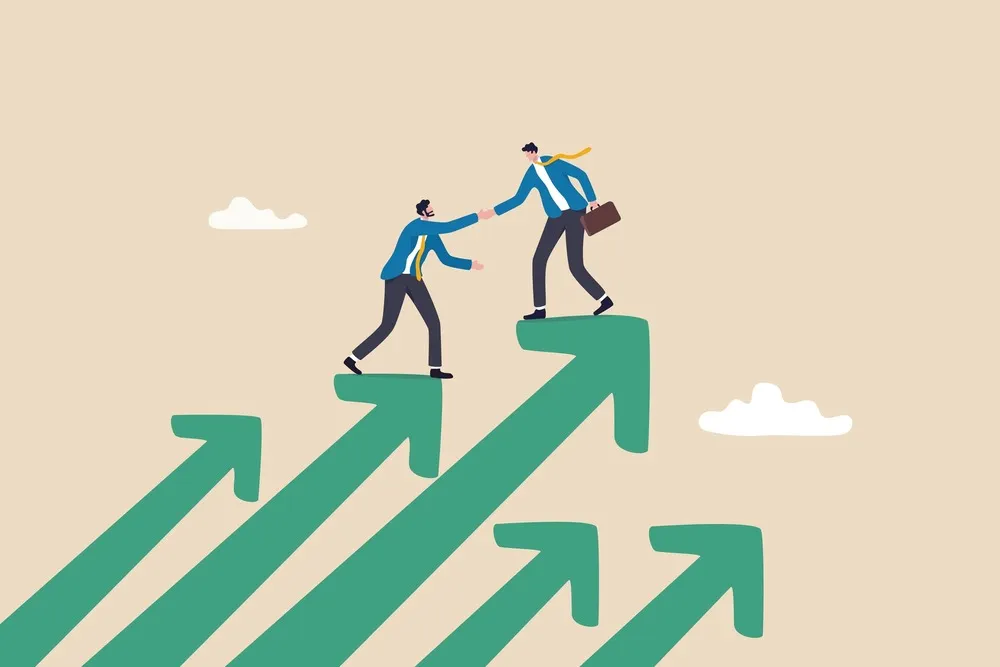 businessman helping other businessman grow